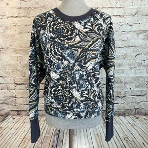 Joie Caleigh Blue Floral Paisley Cropped Pullover Sweatshirt Long Sleeve XL